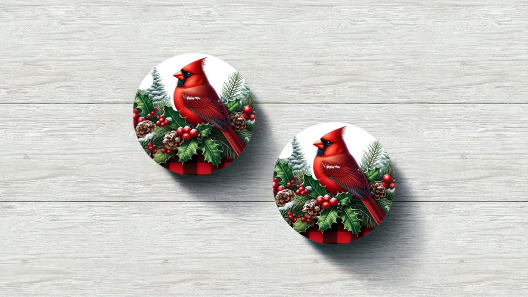 Cardinal on Branches Car Coasters